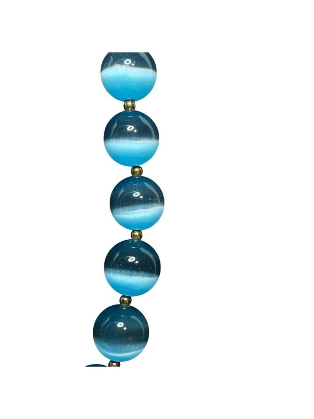 Blue Cats Eye Beaded Necklace W/ Gold Tone Accents And Pierced Earrings (6394) - Picture 6 of 13